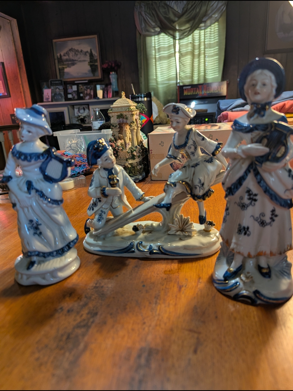 Blue and White Porcelain Figurine Set – Decorative Ceramic Home Art